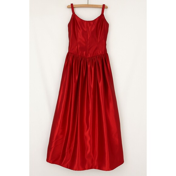 Vintage Jessica McClintock Gunne Sax Red Satin Evening Gown Dress 9/10 - Picture 1 of 11